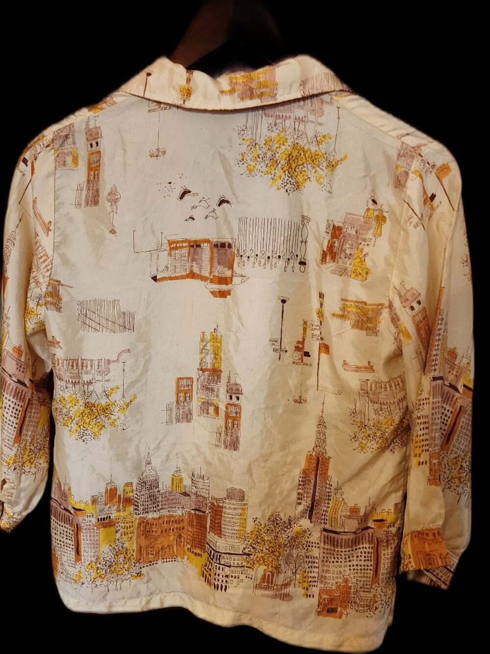 Silk Faille Top with Pattern Featuring Mid-Century New York, Vintage 1950s , 4-6 - Picture 3 of 10
